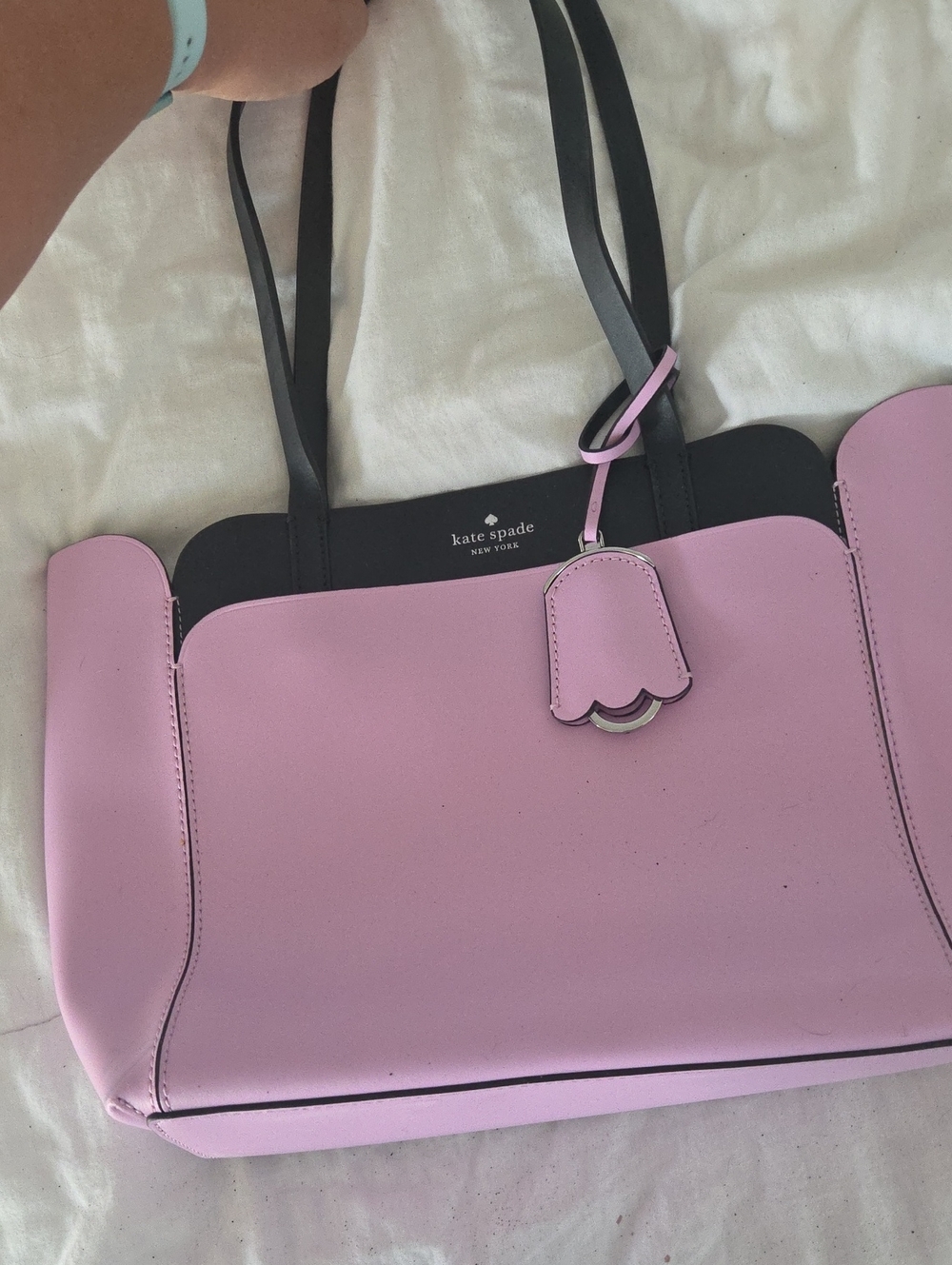 Kate Spade Pink and Black Scallop-Trim Leather Tote